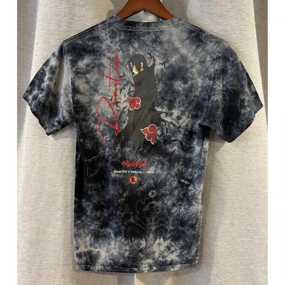 Primitive Naruto Itachi Uchiha Tie Dye T-Shirt Anime Manga Graphic Gray Youth XL